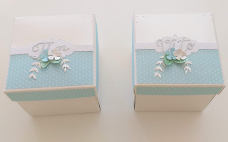 Škatlica presenečenja, krst, modra, pikice, Škatlica presenečenja za krst s pikicami v modri